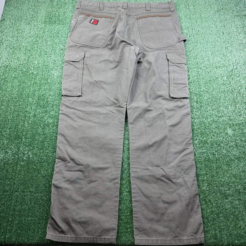 Wrangler Riggs Workwear Mens Ripstop Cargo Pants Olive Brown Straight Leg 37x31